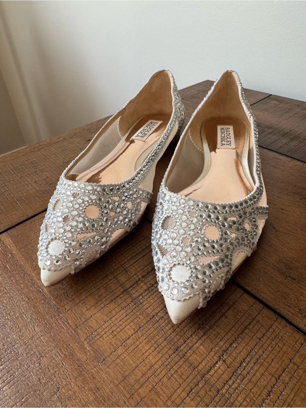 Badgley Mischka Gigi Crystal Mesh Bridal Flats Sz 6